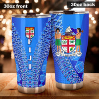 Fiji Drua Tumbler Tapa Tumbler 30oz X-Large Blue - Polynesian Pride