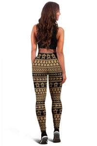 Polynesian Tatoo Tribal Gold Hawaii Women's Leggings AH - Polynesian Pride