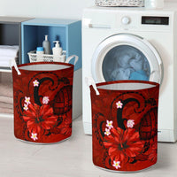 Hibiscus Plumeria Polynesian Turtle Hawaii Laundry Basket Red AH - Polynesian Pride