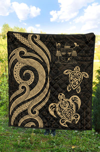 Fiji Polynesian Premium Quilt - Gold Tentacle Turtle Crest - Polynesian Pride