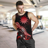 Nauru Men Tank Top - Turtle With Blooming Hibiscus Red - Polynesian Pride