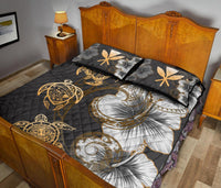 Hawaii Map Turtle Hibiscus Polynesian Gold - Quilt Bed Set AH - Polynesian Pride