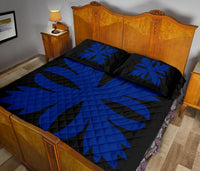 Hawaiian Royal Pattern Quilt Bed Set - Black And Blue - C3 Style - Polynesian Pride
