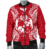 Tonga Polynesian Men's Bomber Jacket Map Red White - Polynesian Pride