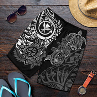 Polynesian Hawaii (Kanaka Maoli) Men's Short - White Turtle Hibiscus Flowing Black - Polynesian Pride