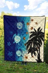 Hawaiian Sea Turtle Symbol Palm Premium Quilt - Polynesian Pride