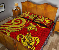 Hawaii Polynesian Quilt Bed Set - Kanaka Maoli Tentacle Turtle Red - Polynesian Pride