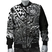 Samoa Polynesian Bomber Jacket (Men) - White Turtle Flowing - Polynesian Pride