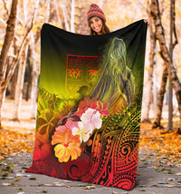 Fiji Premium Blanket - Humpback Whale with Tropical Flowers (Yellow) - Polynesian Pride