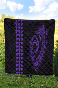 Hawaii Kakau Makau Fish Hook Polynesian Premium Quilt - Purple - Polynesian Pride