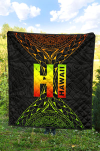 Hawaii Polynesian Quilt - Hawaii Map Reggae Color Version - Polynesian Pride