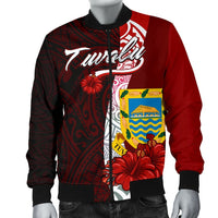 Tuvalu Polynesian Men's Bomber Jacket - Coat Of Arm With Hibiscus - Polynesian Pride