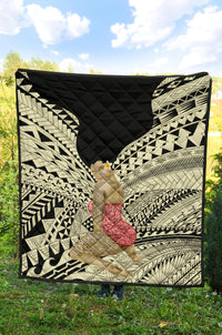 Hawaii Polynesian Hula Girl Wearing Plumeria Premium Quilt - Polynesian Pride