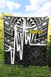 Hawaii Premium Quilt- Kanaka Maoli With Polynesian Pattern In Heartbeat Style (Black,White) - Polynesian Pride