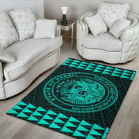 Kakau Seal Of Hawaii Polynesian - Turquoise Rug - Polynesian Pride