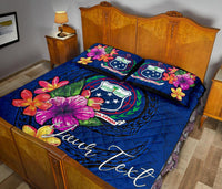 Samoa Polynesian Custom Personalised Quilt Bed Set - Floral With Seal Blue - Polynesian Pride
