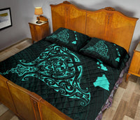 Rays Hawaii Map Polynesian Quilt Bed Set - Turquoise - Polynesian Pride