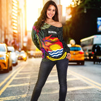 Kiribati Women's Off Shoulder Sweater - Polynesian Hibiscus Pattern - Polynesian Pride