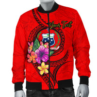 Samoa Polynesian Custom Personalised Men's Bomber Jacket - Floral With Seal Red - Polynesian Pride