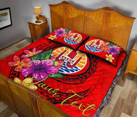 Tahiti Polynesian Custom Personalised Quilt Bed Set - Floral With Seal Red - Polynesian Pride