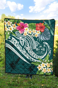Fiji Polynesian Premium Quilt - Summer Plumeria (Turquoise) - Polynesian Pride