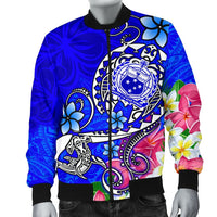 Samoa Men's Bomber Jacket - Turtle Plumeria (Blue) - Polynesian Pride