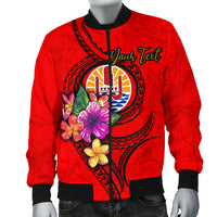 Tahiti Polynesian Custom Personalised Men's Bomber Jacket - Floral With Seal Red - Polynesian Pride