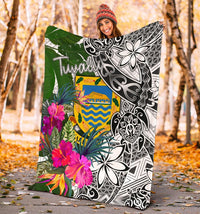 Tuvalu Premium Blanket White - Turtle Plumeria Banana Leaf - Polynesian Pride