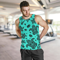 Polynesian Turtle Palm And Sea Pebbles Turquoise Hawaii Men's Tank Top - Polynesian Pride