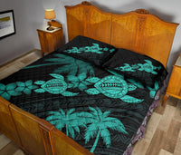 Hawaii Turtle Plumeria Coconut Tree Polynesian Quilt Bed Set - Turquoise - Polynesian Pride