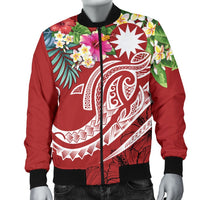 Nauru Polynesian Men's Bomber Jacket - Summer Plumeria (Red) - Polynesian Pride