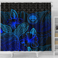 Federated States Of Micronesia Shower Curtain Turtle Hibiscus Blue - Polynesian Pride