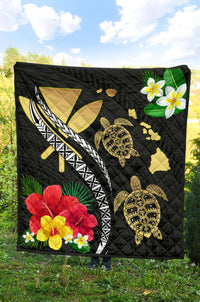 Hawaii Map Turtle Hibiscus Plumeria Polynesian - Premium Quilt AH - Polynesian Pride