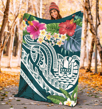 Tahiti Polynesian Premium Blanket - Summer Plumeria (Turquoise) - Polynesian Pride