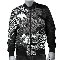 Papua New Guinea Men's Bomber Jacket - White Shark Polynesian Tattoo - Polynesian Pride