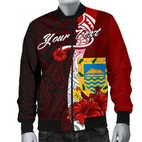 Tuvalu Polynesian Custom Personalised Men's Bomber Jacket - Coat Of Arm With Hibiscus - Polynesian Pride