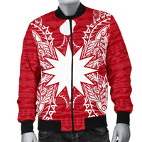 Nauru Polynesian Men's Bomber Jacket Map Red White - Polynesian Pride