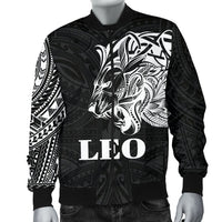 Sun In Leo Zodiac Men Bomber Jacket Polynesian Tattoo Simple - White - Polynesian Pride