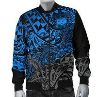 Samoa Polynesian Bomber Jacket (Men) - Blue Turtle Flowing - Polynesian Pride