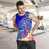 American Samoa Polynesian Men's Tank Top - Turtle Plumeria (Blue) - Polynesian Pride