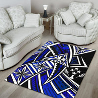 Kosrae Area Rug - Tribal Flower Special Pattern Blue Color - Polynesian Pride