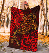 American Samoa Premium Blanket - Red Shark Polynesian Tattoo - Polynesian Pride