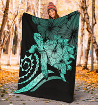 Hawaii Turtle Hibiscus Polynesian Vintage Premium Blanket - Turquoise - Polynesian Pride