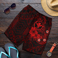 Polynesian Hawaii Kanaka Maoli Men's Shorts - Humpback Whale with Hibiscus (Red) Red - Polynesian Pride