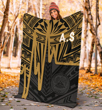 American Samoa Premium Blankets - Seal With Polynesian Pattern Heartbeat Style (Gold) - Polynesian Pride