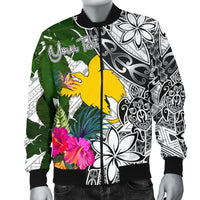 Papua New Guinea Custom Personalised Men's Bomber Jacket White - Turtle Plumeria Banana Leaf - Polynesian Pride