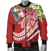 Fiji Polynesian Men's Bomber Jacket - Summer Plumeria (Red) - Polynesian Pride