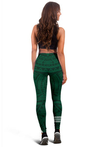 Hawaii Warrior Helmet Football Green Kakau Women's Leggings - Polynesian Pride