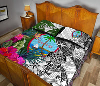 Guam Quilt Bed Set White - Turtle Plumeria Banana Leaf - Polynesian Pride
