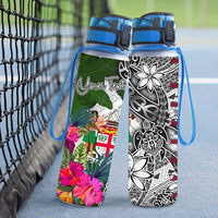 Fiji Custom Personalised Hydro Tracking Bottle White - Turtle Plumeria Banana Leaf Crest - Polynesian Pride